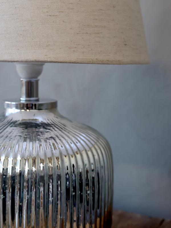 Bordslampa i glas med spr H48/30 cm silver med linneskrm , hemmetshjarta.se