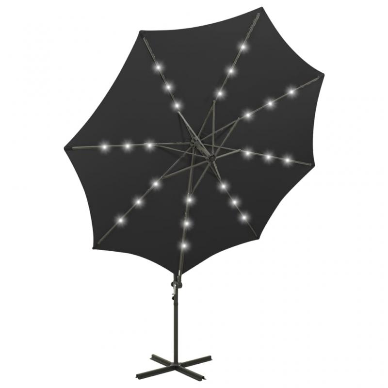Frihngande parasoll med stng och LED svart 300 cm , hemmetshjarta.se