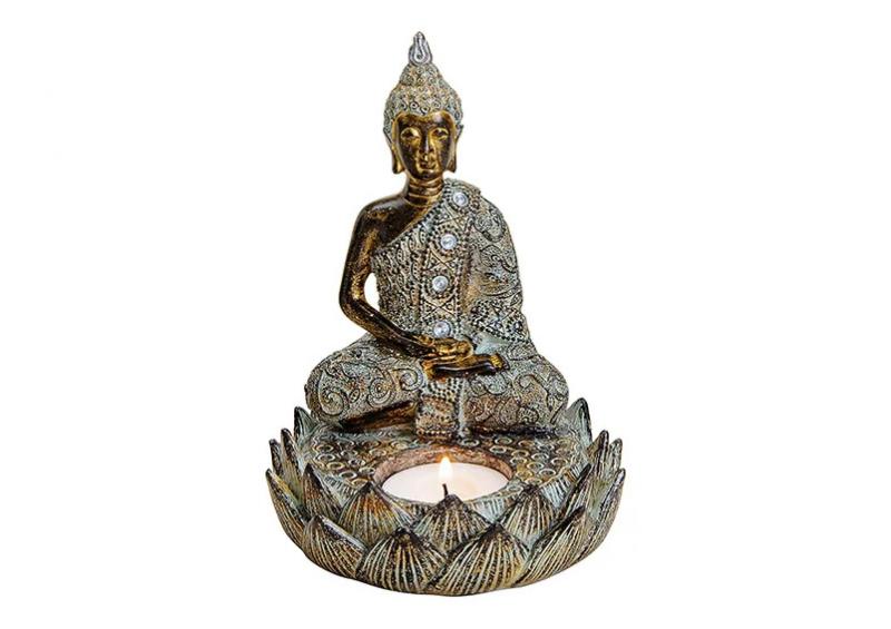 Dekoration Buddha brun vrmeljushllare polyresin (B/H/D) 11x15x11cm , hemmetshjarta.se