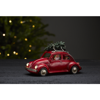 Juldekoration LED Merryville Jultomte i bil med Julgran , hemmetshjarta.se