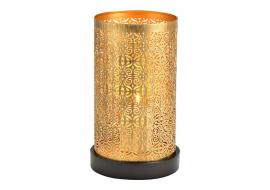 Ljuslykta på botten av trä metall guld (B/H/D) 13x23x13cm , hemmetshjarta.se