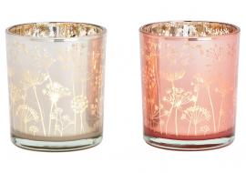 Värmeljushållare blomdekor glas rosa creme 2-pack (B/H/D) 9x10x9cm , hemmetshjarta.se
