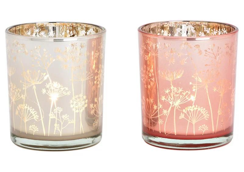 Vrmeljushllare blomdekor glas rosa creme 2-pack (B/H/D) 9x10x9cm , hemmetshjarta.se