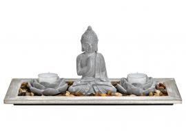 Dekoration Buddha 2 värmeljushållare bricka stenar (B/H/D) 33x14x14 cm , hemmetshjarta.se