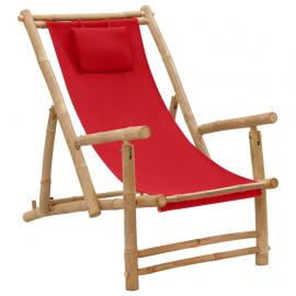 Solstol bambu och kanvas röd , hemmetshjarta.se