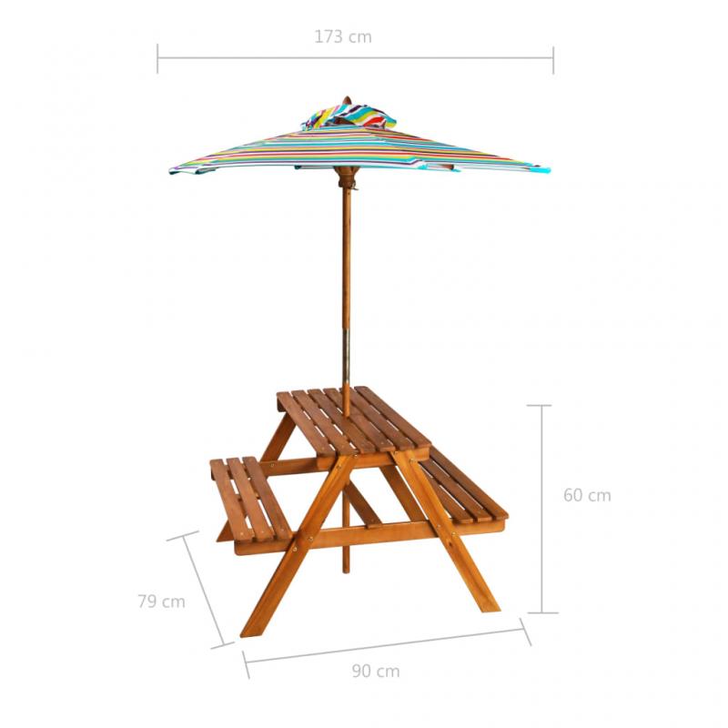 Picknickbord fr barn med parasoll 79x90x60 cm massivt akaciatr , hemmetshjarta.se