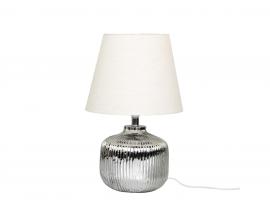 Bordslampa i glas med spår H48/Ø30 cm silver med linneskärm , hemmetshjarta.se