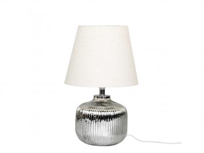 Bordslampa i glas med spr H48/30 cm silver med linneskrm , hemmetshjarta.se