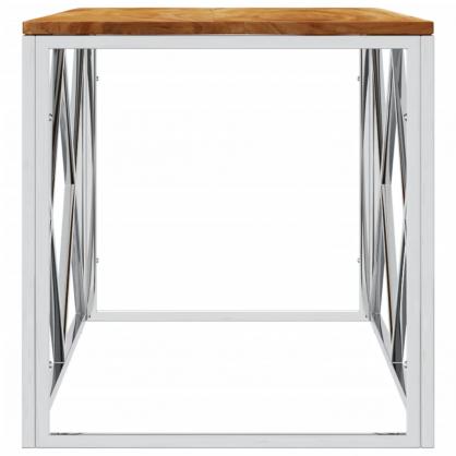 Soffbord rostfritt stl silver och massivt akaciatr 110x45x45 cm , hemmetshjarta.se