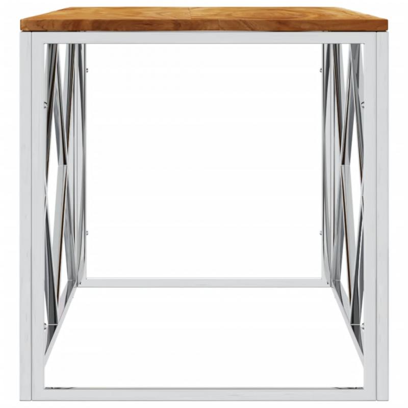 Soffbord rostfritt stl silver och massivt akaciatr 110x45x45 cm , hemmetshjarta.se