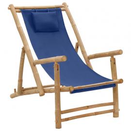 Solstol bambu och kanvas marinblå , hemmetshjarta.se