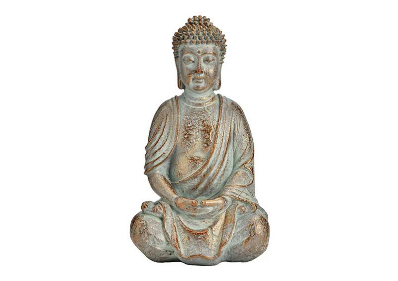 Dekoration Buddha antik guld sittande polyresin (B/H/D) 14x25x10cm , hemmetshjarta.se