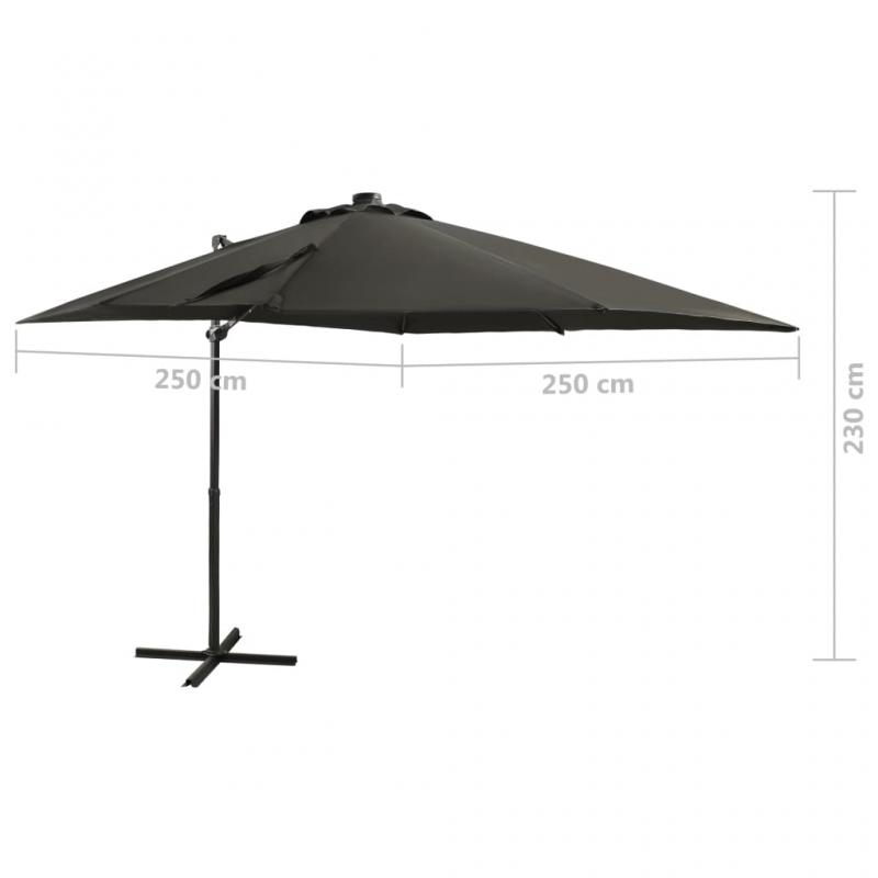 Frihngande parasoll med stng och LED antracit 250 cm , hemmetshjarta.se
