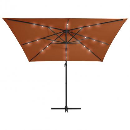 Frihngande parasoll med stng och LED terrakotta 250x250 cm , hemmetshjarta.se