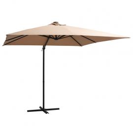 Frihängande parasoll med stång och LED taupe 250x250 cm , hemmetshjarta.se