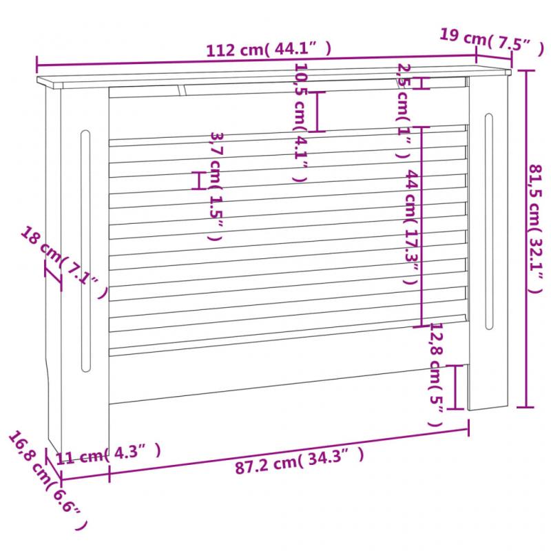 Elementskydd MDF horisontala ribbor antracit 112x19x81,5 cm , hemmetshjarta.se