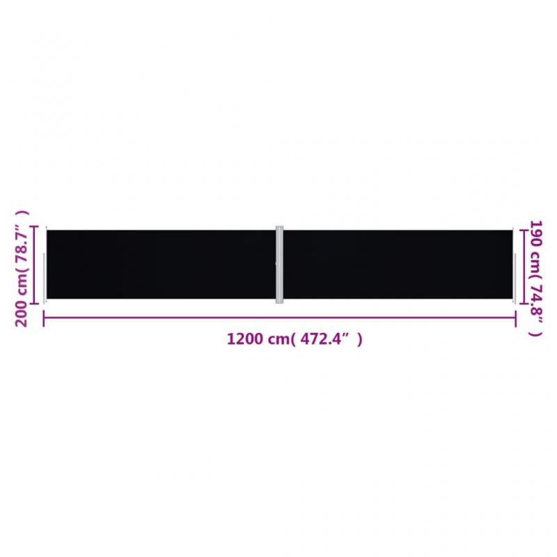 Infllbar sidomarkis fr uteplats svart 200x1200 cm dubbel , hemmetshjarta.se