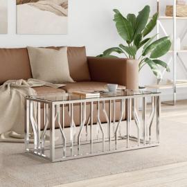 Soffbord rostfritt stål silver och härdad glas 110x45x45 cm , hemmetshjarta.se