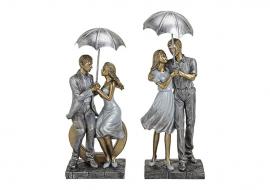 Dekoration Kärlekspar med paraply polyresin silver 2-pack (B/H/D) 11x26x9 cm , hemmetshjarta.se