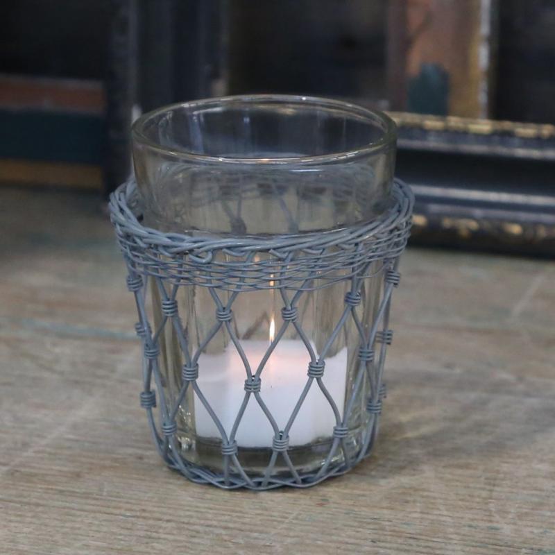 Gl. fransk Glas med fil de fer ljushllare H9/8 cm antique zink , hemmetshjarta.se
