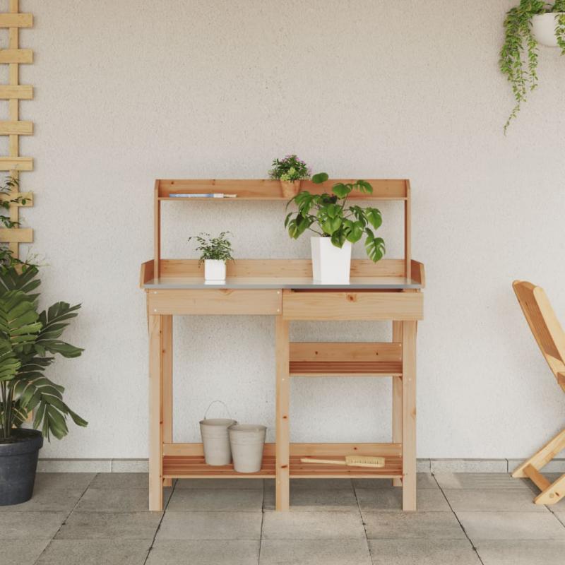 Planteringsbord med hyllor brun massivt grantr , hemmetshjarta.se