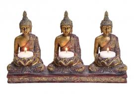 Dekoration Buddha Värmeljushållare 3 ljus polyresin (B/H/D) 29x8x17cm , hemmetshjarta.se