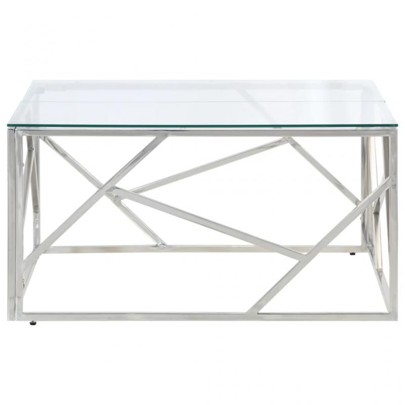 Soffbord rostfritt stl silver och hrdat glas 80x80x40 cm , hemmetshjarta.se