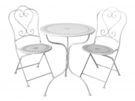 Caféset med 2 stolar och 1 bord H74/Ø60 cm antik creme , hemmetshjarta.se