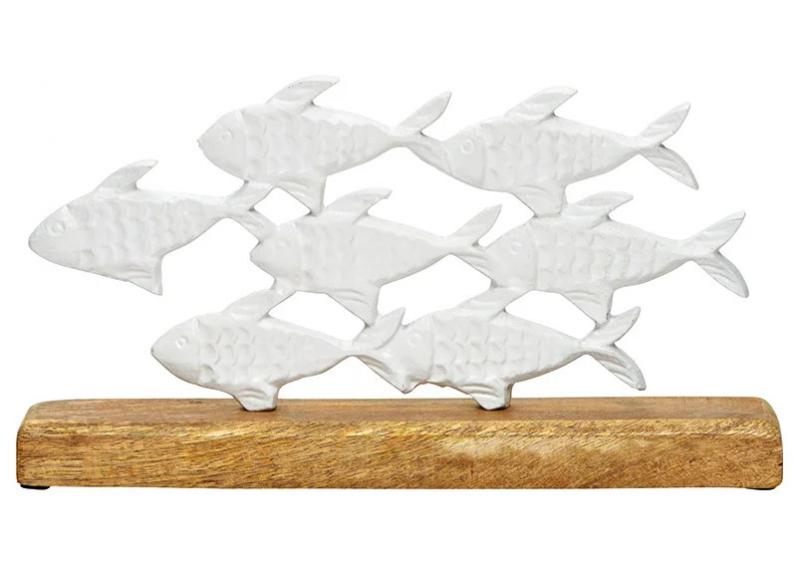 Maritim Dekoration fiskar tr metall vit (B/H/D) 30x16x5cm , hemmetshjarta.se