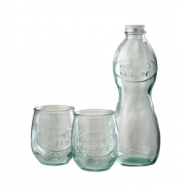 Flaska + 2 glas naturligt vattenglas transparent 10x10x26,5 , hemmetshjarta.se