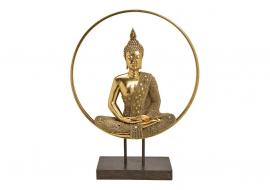 Dekoration Buddha XL guld i en cirkel polyresin metall (B/H/D) 49x65x17cm , hemmetshjarta.se