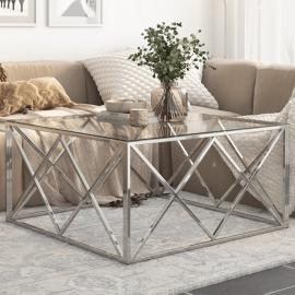 Soffbord rostfritt stål silver och härdat glas 100x100x50 cm , hemmetshjarta.se