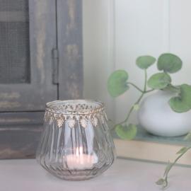 Ivy glas värmeljushållare, med antik guldkant H10xD7,5 cm , hemmetshjarta.se