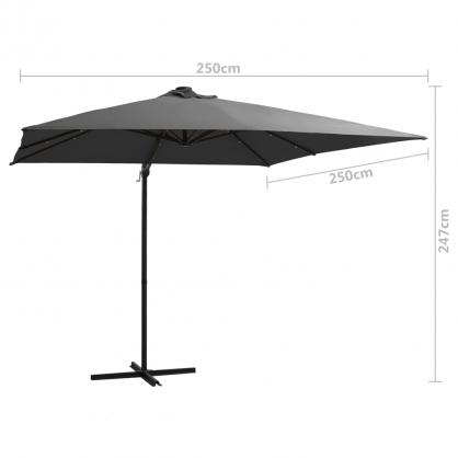 Frihngande parasoll med stng och LED antracit 250x250 cm , hemmetshjarta.se