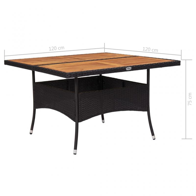 Matbord fr trdgrd 120x120x75 cm svart konstrotting och massiv akacia , hemmetshjarta.se