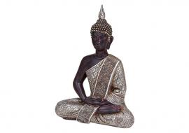 Dekoration Buddha silver sittande polyresin (B/H/D) 22,5x29,5x11,5 cm , hemmetshjarta.se