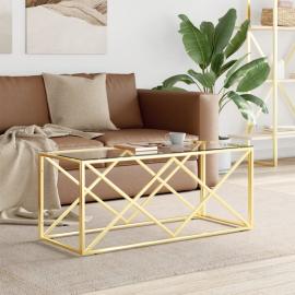 Soffbord rostfritt stål guld och härdad glas 110x45x45 cm , hemmetshjarta.se