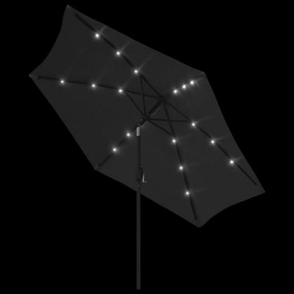 Trdgrdsparasoll med LED-lampor och stlstng 300 cm svart , hemmetshjarta.se