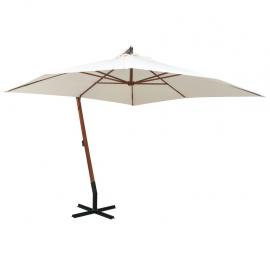 Frihängande parasoll med trästång 300x300 cm vit , hemmetshjarta.se