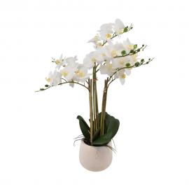 Konstgjord orkidé, vit, 7-grenad H70 cm, i vit kruka , hemmetshjarta.se