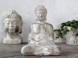 Dekoration Buddha med guldmönster H28,5/L23/B17,5 cm creme , hemmetshjarta.se