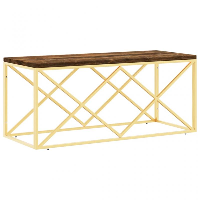 Soffbord rostfritt stl guld och massivt tervunnet tr 110x45x45 cm , hemmetshjarta.se