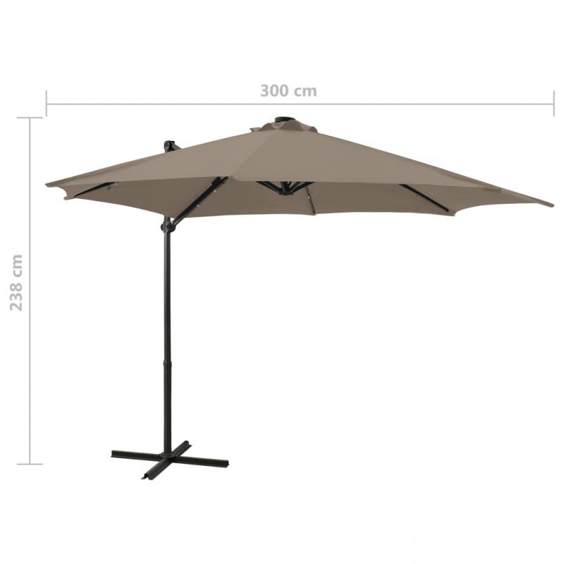 Frihngande parasoll med stng och LED taupe 300 cm , hemmetshjarta.se