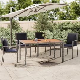 Matbord för trädgård 150x90x75 cm grå konstrotting & massiv akacia , hemmetshjarta.se