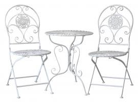 Caféset med 2 stolar och 1 bord H93 / L48 / B40 cm antik creme , hemmetshjarta.se