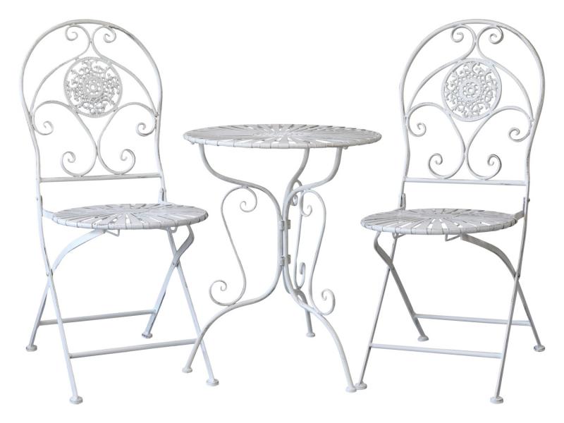 Chic Antique - Cafset med 2 stolar och 1 bord H93 / L48 / B40 cm antik creme , hemmetshjarta.se