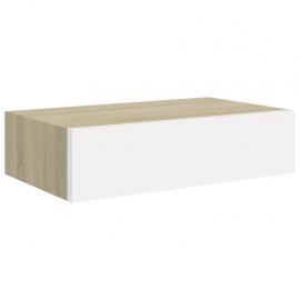 Svävande  vägghylla med låda ek och vit 40x23,5x10 cm MDF , hemmetshjarta.se