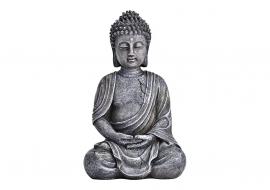 Dekoration Buddha grå sittande polyresin (B/H/D) 11x17x8cm , hemmetshjarta.se