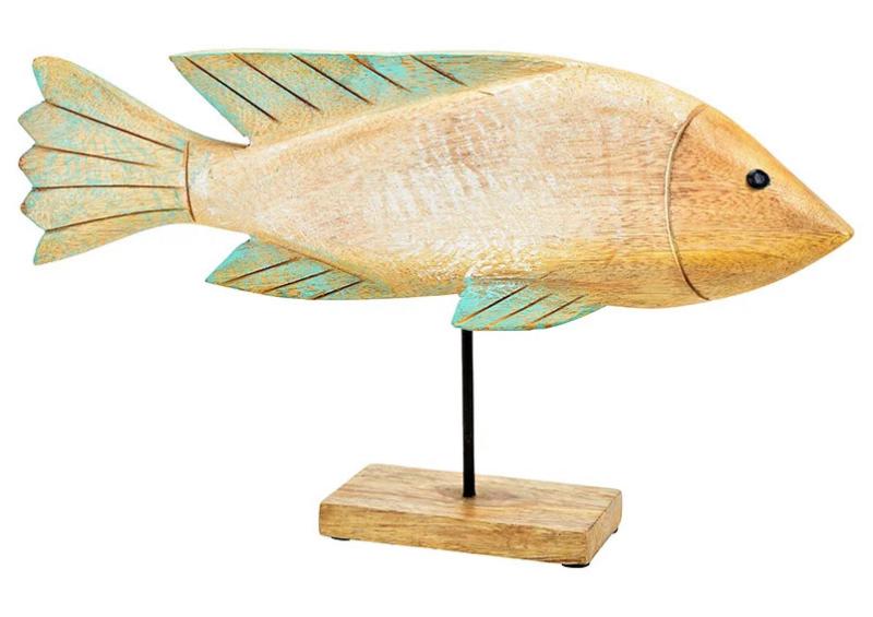 Maritim Dekoration Fisk av mangotr, grn (B/H/D) 40x22x7cm , hemmetshjarta.se