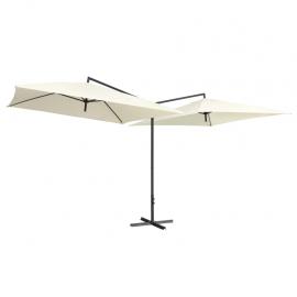 Dubbelt parasoll med stålstång 250x250 cm sandvit , hemmetshjarta.se